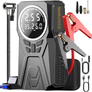 Car Jump Starter, 3000A Emergency Power, Portable Tire Inflator, Battery Charger, Pickup Trucks, Bicycles