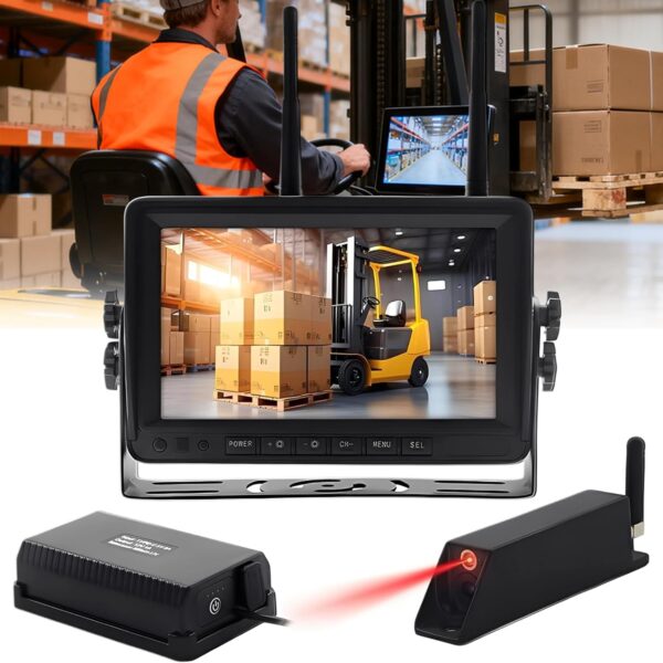 7 Inch Forklift IR Laser Camera, Wireless HD Night Vision Reversing Monitor for Trucks Trailers
