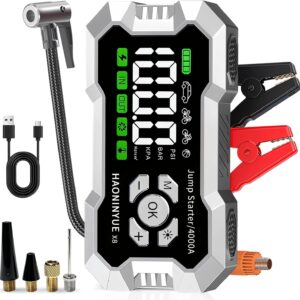Car Jump Starter with Air Compressor, 4000A Battery, 150PSI Tire Inflator, 12V Jump Box, LED Light
